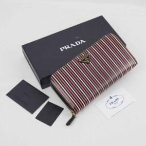 Prada - Saffiano Print Begonia Stripe Zip-Around - Wallet