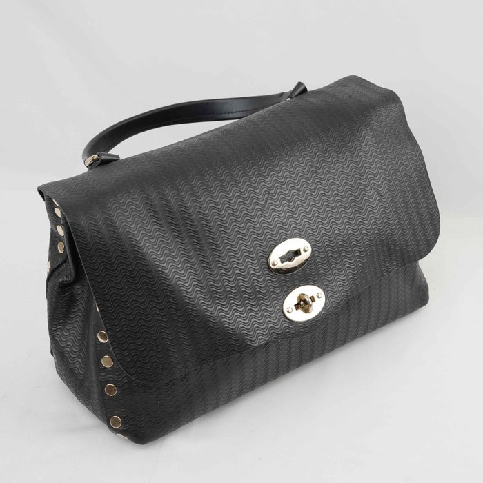 Zanellato - Postina Black Wave Embossed Leather Handbag Shoulder Bag Gold-Tone Hardware Made in Italy - Handbag - Image 2
