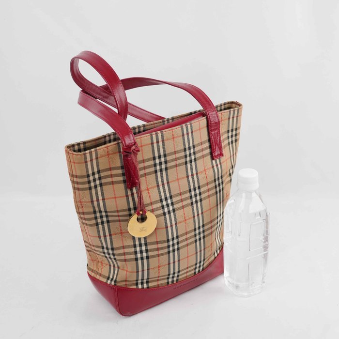 Burberry - Nova Check Canvas Red Leather Tote Bag Gold-Tone Hardware - Handbag - Image 8