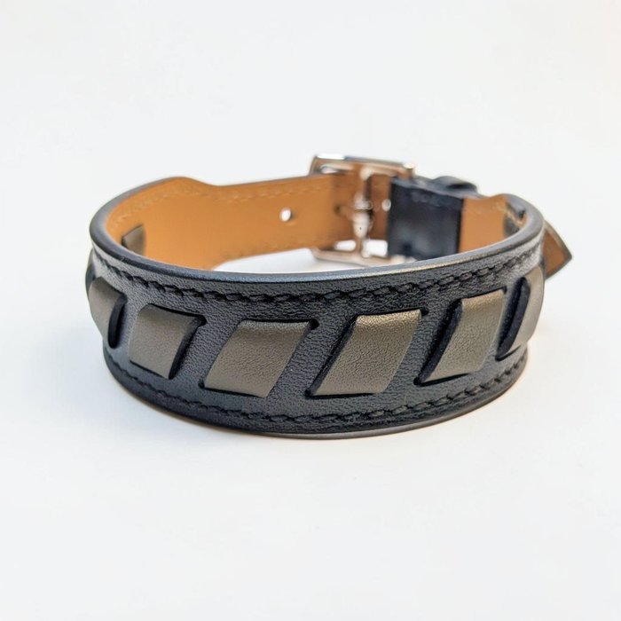 Hermès - Leather, Palladium-Plated Metal - Bracelet - Woven Cut-Out Leather Bra