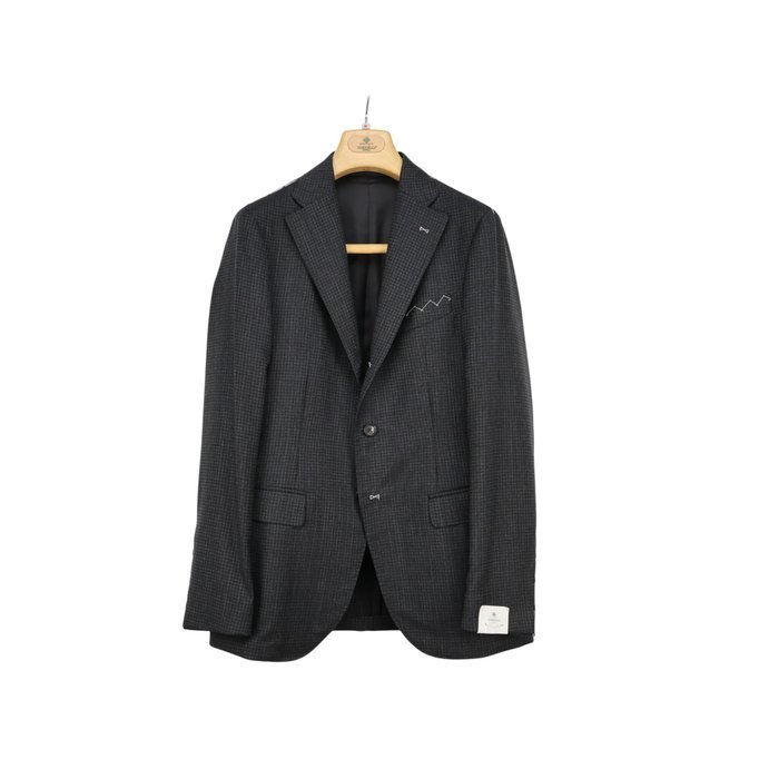 LUIGI BORRELLI - 46 IT - Jacket Dark Gray Houndsthooth Virgin Wool handmade in Italy - Blazer - New with tags - Image 2