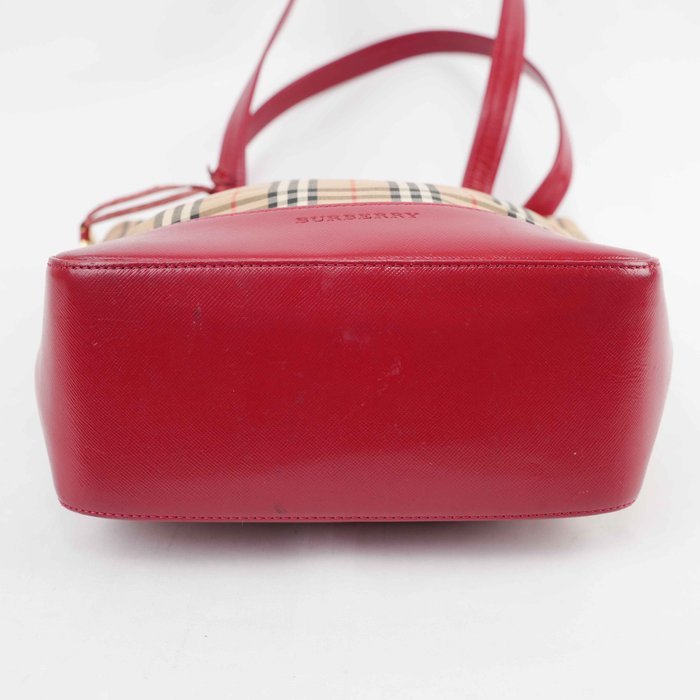Burberry - Nova Check Canvas Red Leather Tote Bag Gold-Tone Hardware - Handbag - Image 7