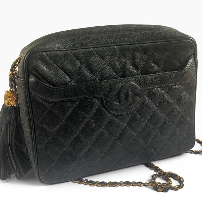 Chanel - Vintage Large Front Pocket Tassel Camera Bag Black Caviar 2 Series - Bag - Image 3