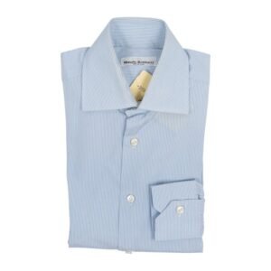 RUBINACCI NAPOLI - Size 15 - 38 - Blue Shirt Striped Cotton Classic Fit 3Q - Shirt - New with tags