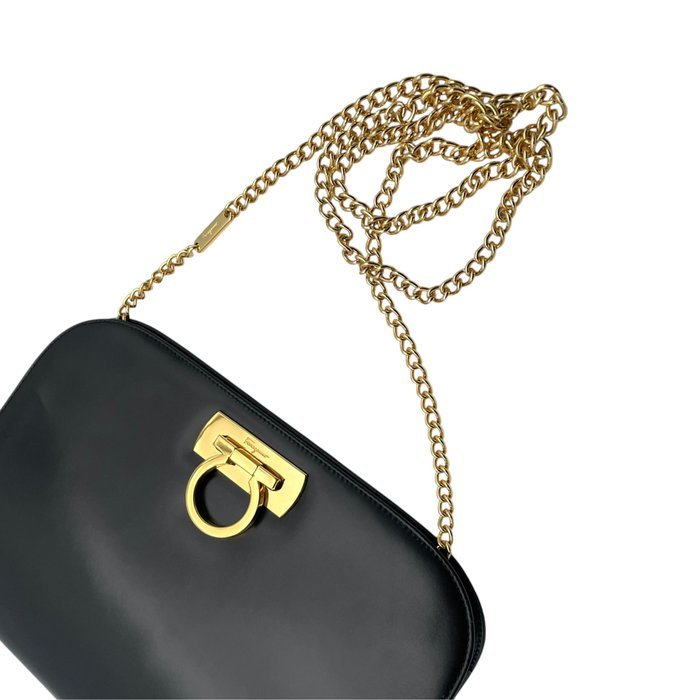 Salvatore Ferragamo - Salvatore Ferragamo Gancini Black Leather Chain Shoulder Bag - Shoulder bag - Image 5
