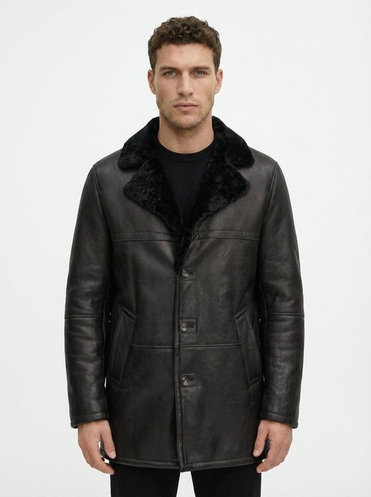 HETTABRETZ - 48 IT - Black Shearling Leather Coat Nappa Made Italy - Coat - New with tags