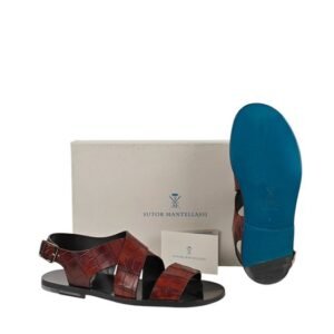 SUTOR MANTELLASSI - 41 EU - 7 UK - Brown Sandal Shoes 100% Alligator - Sandals - Size: EU 41 - New in box