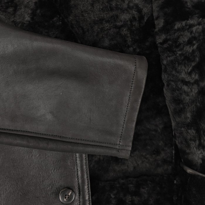 HETTABRETZ - 48 IT - Black Shearling Leather Coat Nappa Made Italy - Coat - New with tags - Image 5