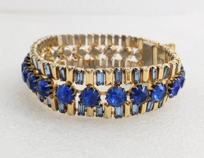 Other brand - HATTIE CARNEGIE - Gold Plated Blue Crystal - Bracelet - Image 2