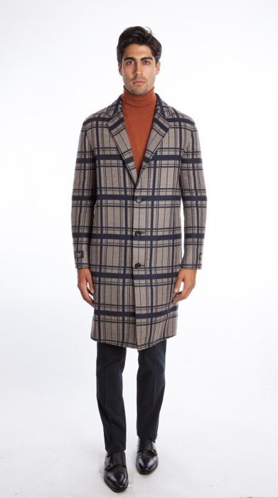 BELVEST Check Gray Blue Wool Overcoat Coat - 48 IT - Coat - New with tags