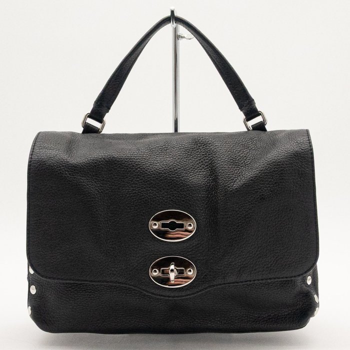 Zanellato - Postina Leather Top Handle Shoulder Bag Black Silver Hardware Made in Italy - Handbag - Image 2