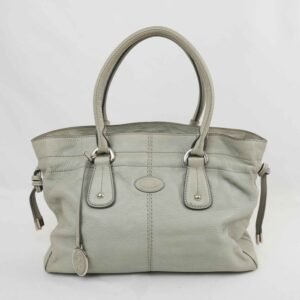 Tod's - Light Grey Pebbled Leather Drawstring Tote Handbag with Silver-Tone Hardware – Made in Italy - Shoulder bag