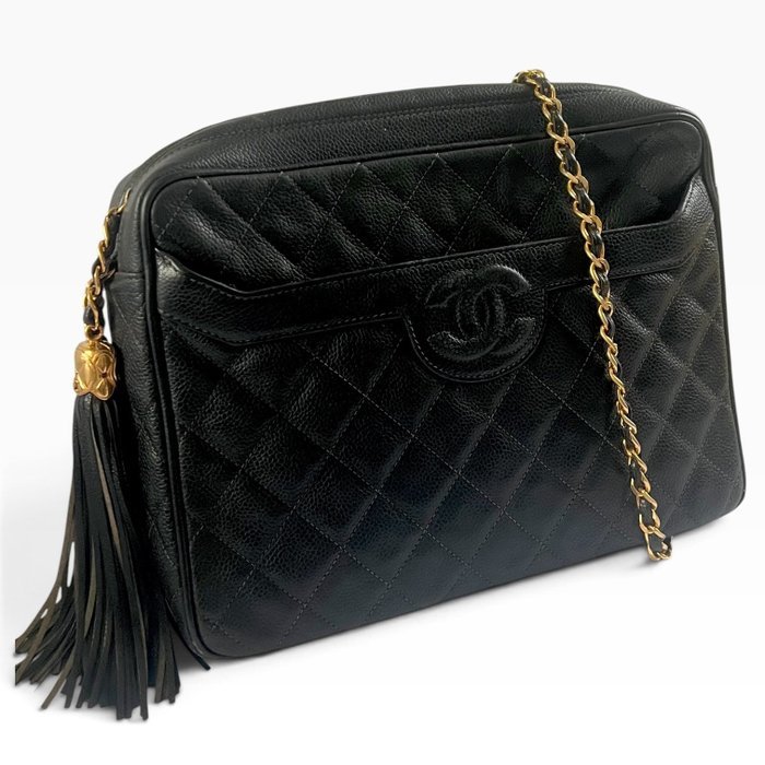 Chanel - Vintage Large Front Pocket Tassel Camera Bag Black Caviar 2 Series - Bag - Image 8