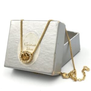 Christian Dior - Necklace - Vintage Circle Logo Rhinestone Gold-plated