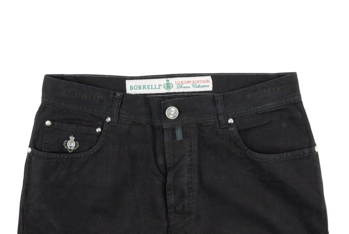 LUIGI BORRELLI NAPOLI - 50 IT - Black Denim Jeans Pant Cotton Made in Italy - Trousers - New with tags - Image 3