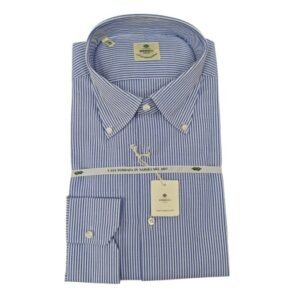 LUIGI BORRELLI NAPOLI - Size 18.5 - 46 - Shirt Blue Button Down - 8 Hand Finished Steps - Slim - Shirt - New with tags