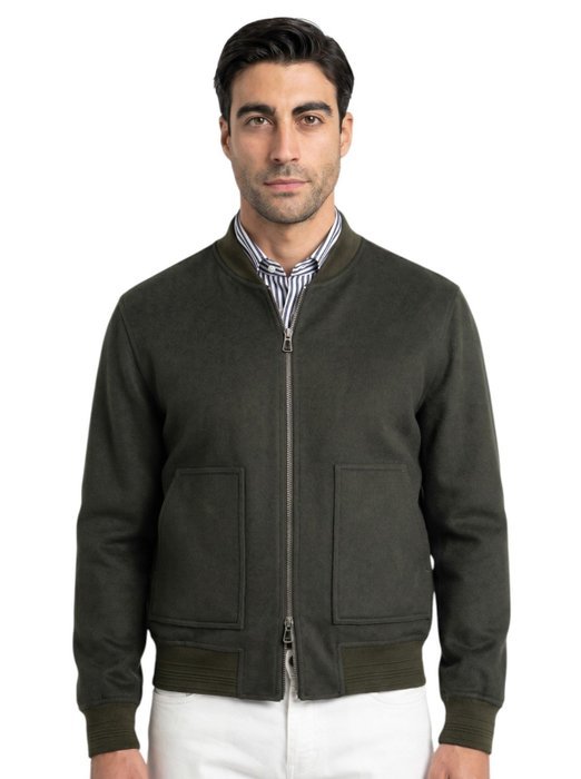 ISAIA NAPOLI - 50 IT - Varsity Bomber Jacket Dark Green 100% Cashmere - Bomber jacket - New with tags