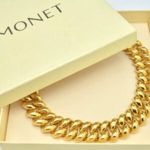 Monet - Vintage Heavy Curb Link Boxed 22kt Gold Plated Collar - Necklace