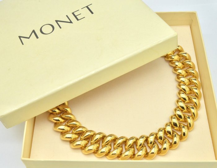 Monet - Vintage Heavy Curb Link Boxed 22kt Gold Plated Collar - Necklace