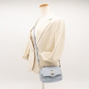 Zanellato - Postina Baby Pebbled leather Top Handle & Shoulder Bag Light Blue Silver-Tone Hardware Made in Italy - Handbag
