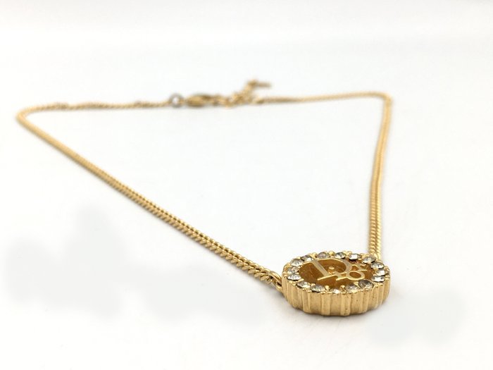 Christian Dior - Necklace - Vintage Circle Logo Rhinestone Gold-plated - Image 6