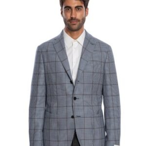 LUIGI BORRELLI - 52 IT - "PROCIDA" Hand-Sewn Blue Gray Plaid Jacket Sport Coat Wool - Jacket - New with tags
