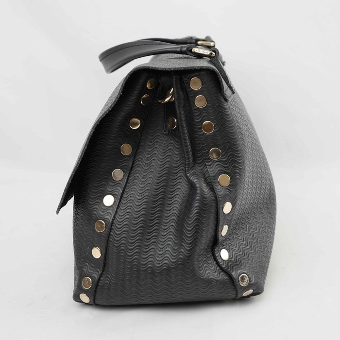Zanellato - Postina Black Wave Embossed Leather Handbag Shoulder Bag Gold-Tone Hardware Made in Italy - Handbag - Image 4