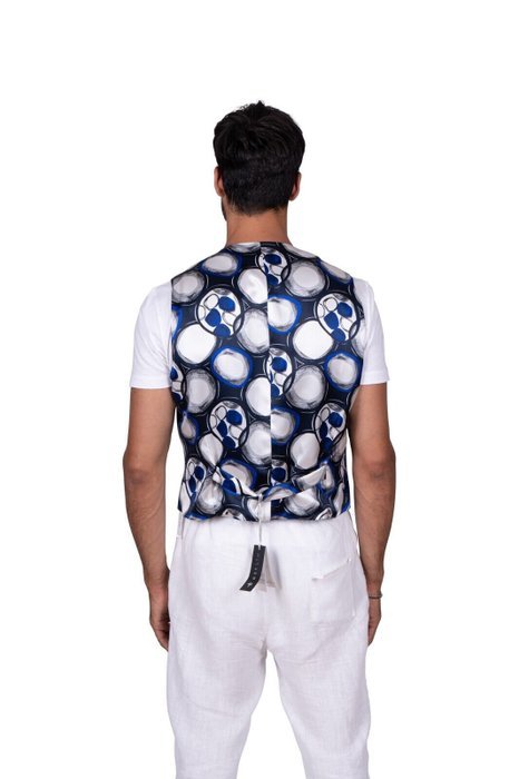 GERLIN - 16 - 41 - Gilet Jacket Vest Blue 100% Silk - Gilet - New with tags - Image 6