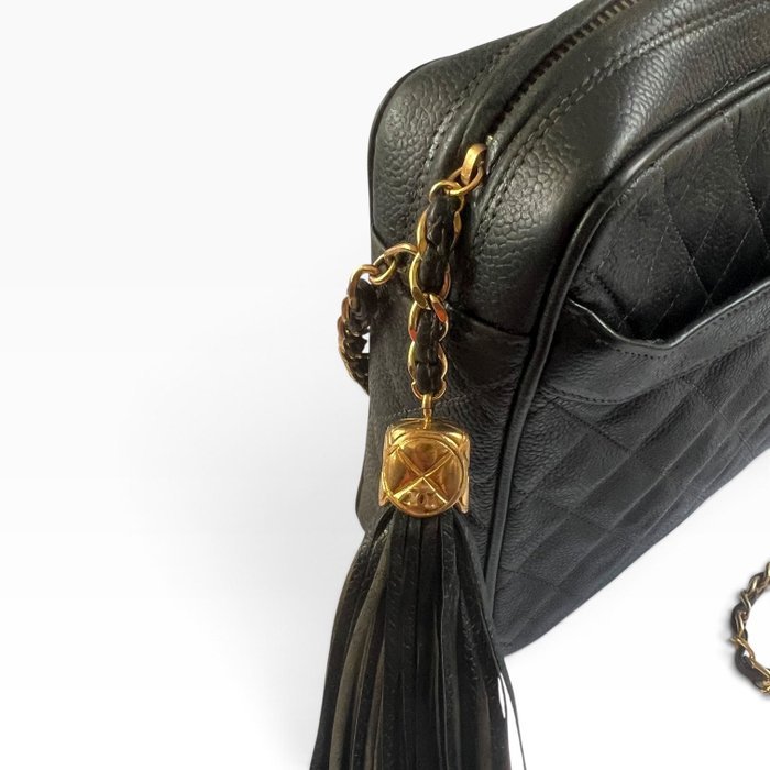 Chanel - Vintage Large Front Pocket Tassel Camera Bag Black Caviar 2 Series - Bag - Image 6