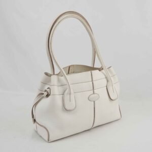 Tod's - White Pebbled Leather D-Styling Tote Bag Silver Hardware Made in Italy - Handbag