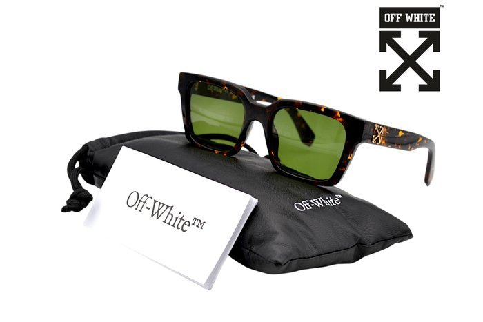 Off White - BRANSON OERI111 - Made in Italy - " X" Acetate Carey Design & Green Lenses - *New Sunglasses* - Sunglasses - Image 2