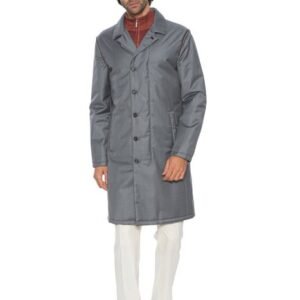 HETTABRETZ - 50 IT - Gray Coat Wool Leather Silk Water-resistant Slim - Coat - New with tags
