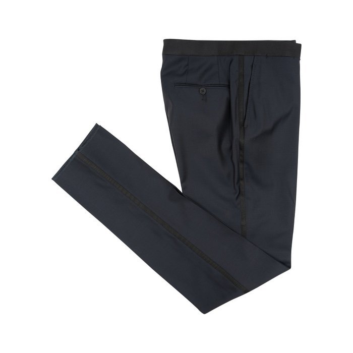 ISAIA NAPOLI - 48 IT - Blue Navy Hand-Sewn Tuxedo Dress Pant Wool 8R - Trousers - New with tags