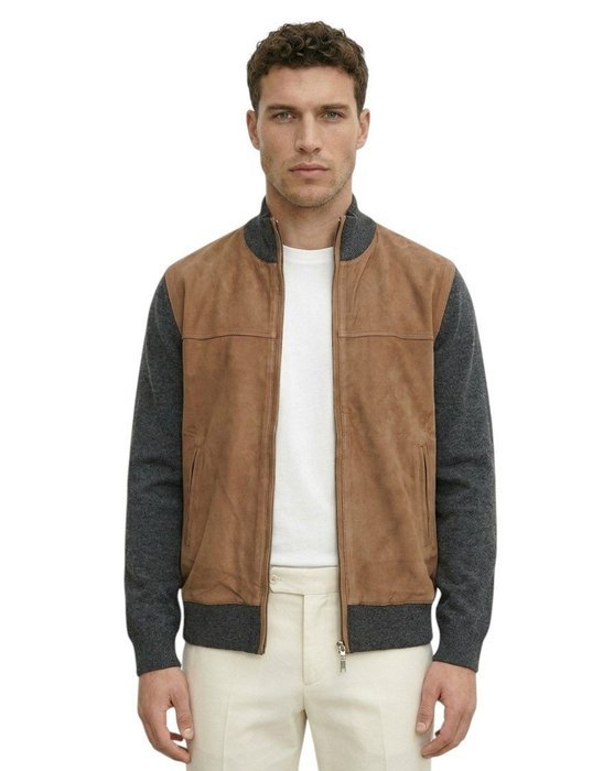 DELLA CIANA CASHMERE - 52 IT - Gray Bomber Zip Jacket Suede Leather - Cashmere - Bomber jacket - New with tags