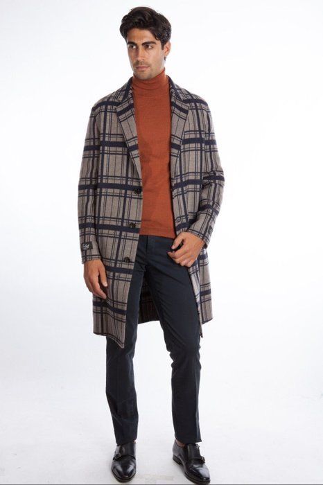 BELVEST Check Gray Blue Wool Overcoat Coat - 48 IT - Coat - New with tags - Image 3