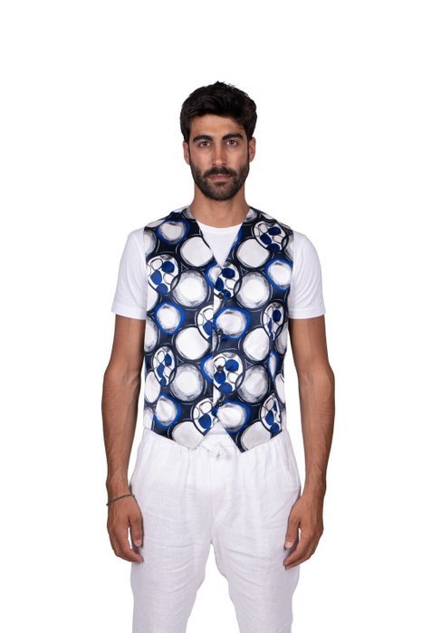 GERLIN - 16 - 41 - Gilet Jacket Vest Blue 100% Silk - Gilet - New with tags