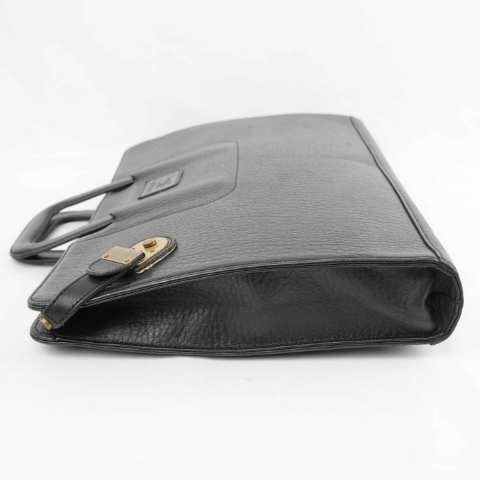 Burberrys - Vintage Black Grained Leather Briefcase Business Bag Gold-Tone Hardware - Handbag - Image 3