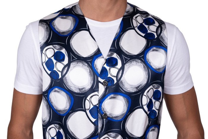 GERLIN - 16 - 41 - Gilet Jacket Vest Blue 100% Silk - Gilet - New with tags - Image 4