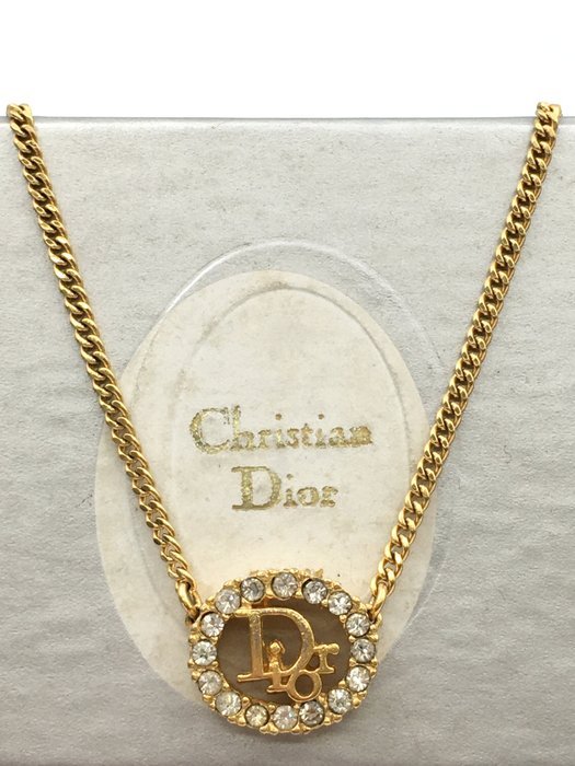 Christian Dior - Necklace - Vintage Circle Logo Rhinestone Gold-plated - Image 2