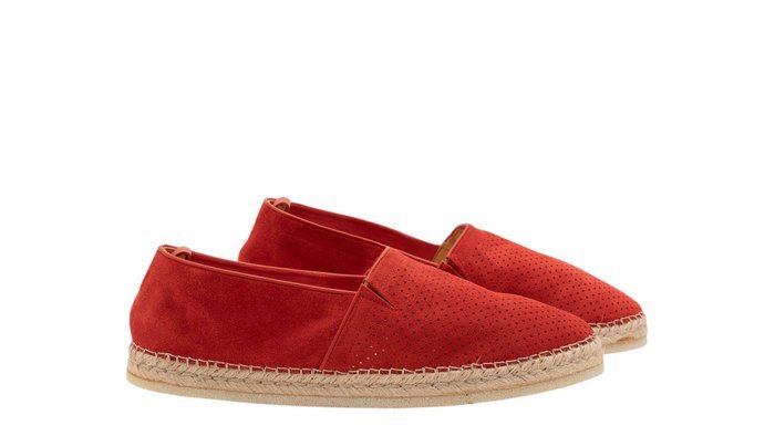 TESTONI - 8 UK - 42 IT - "Capri" Espadrillas Perf. Unlined Suede Red Glow - Loafers - Size: EU 42 - New in box - Image 4