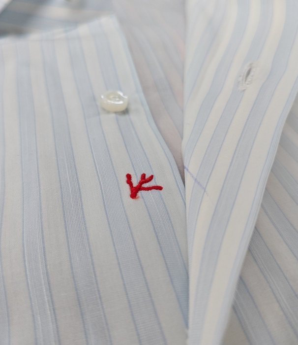 ISAIA - 16 - 41 - "Mix" Dress Shirt Light Blue / White Striped Fine Cotton - Shirt - New with tags - Image 4