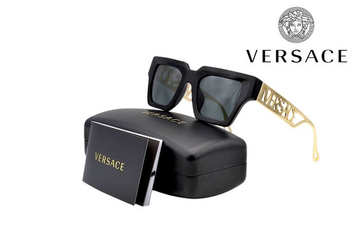 Versace - VE4431 - Made in Italy - Black Acetate & Gold Metal Design - *New Sunglasses* - Sunglasses