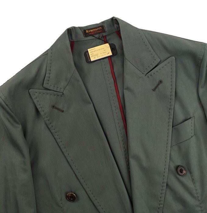 RUBINACCI NAPOLI - 50 IT - Green Off Double Breasted Jacket Cotton - Blazer - New with tags - Image 5