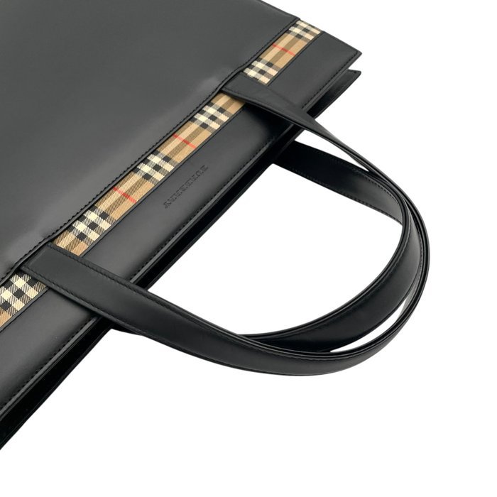 Burberry - Burberry Nova Check Stripe Leather Business Tote Bag - Handbag - Image 5