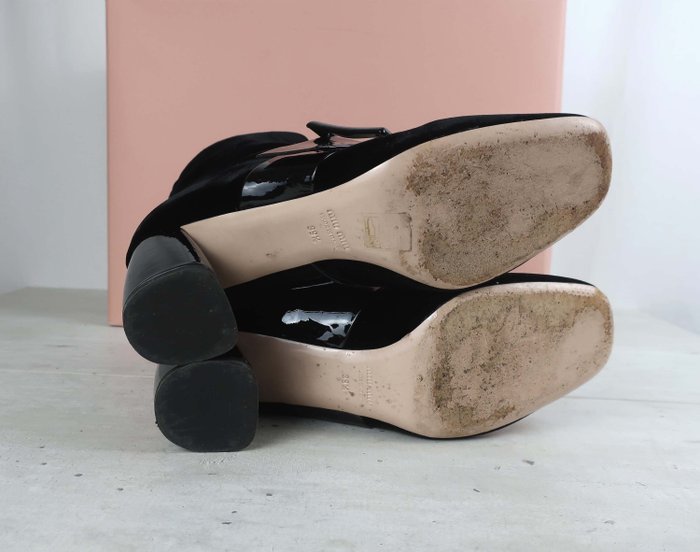 MIU MIU - Black Velvet/Patent Buckle Ankle Booties - Ankle boots - Size: EU 39.5 - Image 6