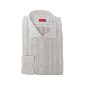ISAIA NAPOLI - 18 - 45 - White Shirt Hand-Sewn Jacquard Cotton Linen - Shirt - New with tags