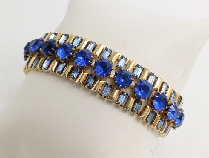 Other brand - HATTIE CARNEGIE - Gold Plated Blue Crystal - Bracelet - Image 4
