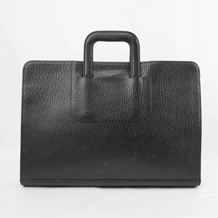 Burberrys - Vintage Black Grained Leather Briefcase Business Bag Gold-Tone Hardware - Handbag - Image 4