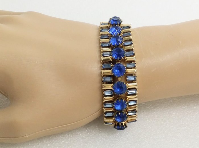 Other brand - HATTIE CARNEGIE - Gold Plated Blue Crystal - Bracelet - Image 8