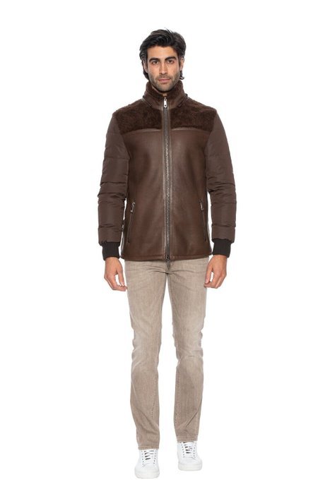 HETTABRETZ for TESTONI - 58 IT - Brown Jacket Coat Puffer Goose Down + Shearling - Coat - New with tags